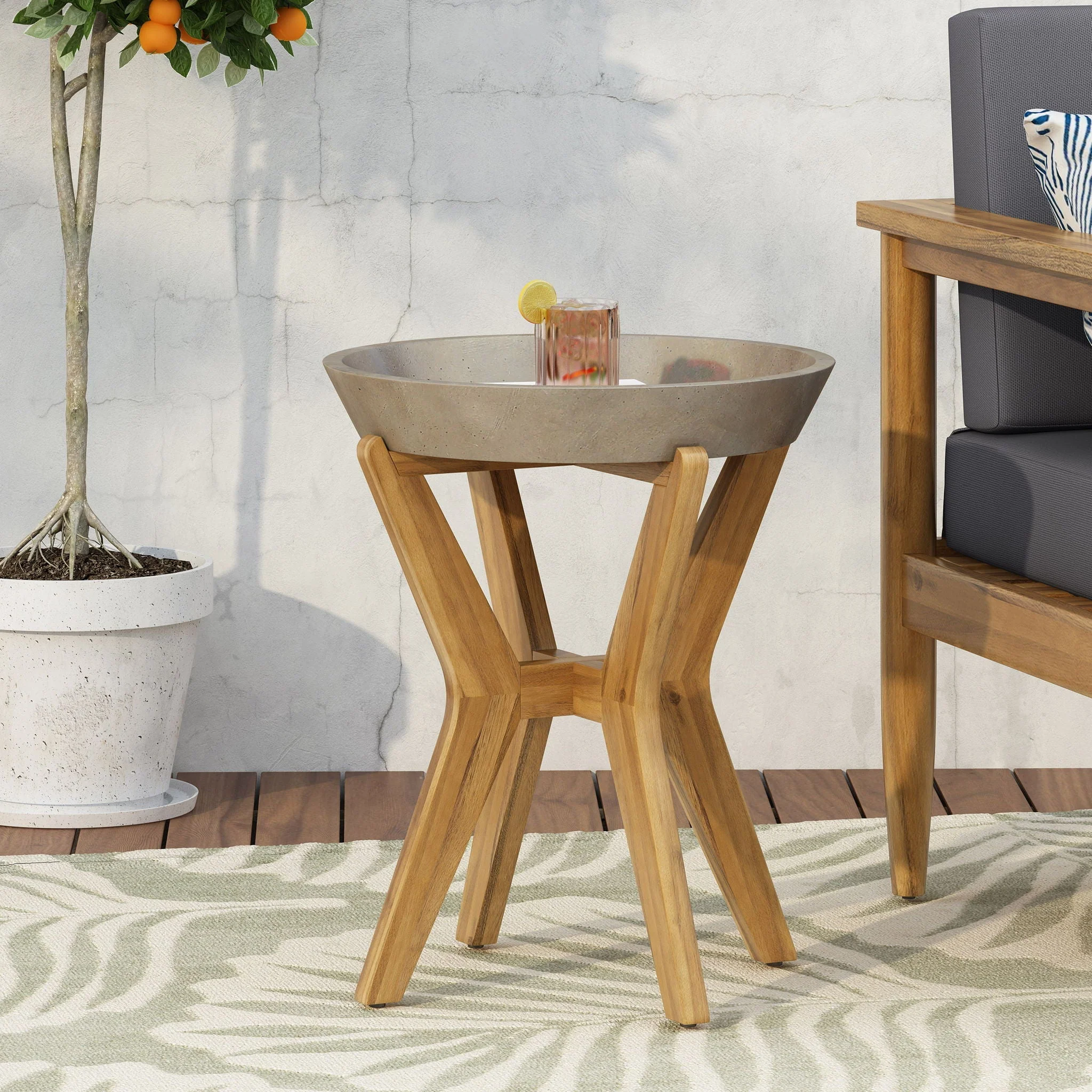 Yukon - Contemporary Side Table with Lightweight Concrete Top and Acacia Wood Frame - Gray - Image 3