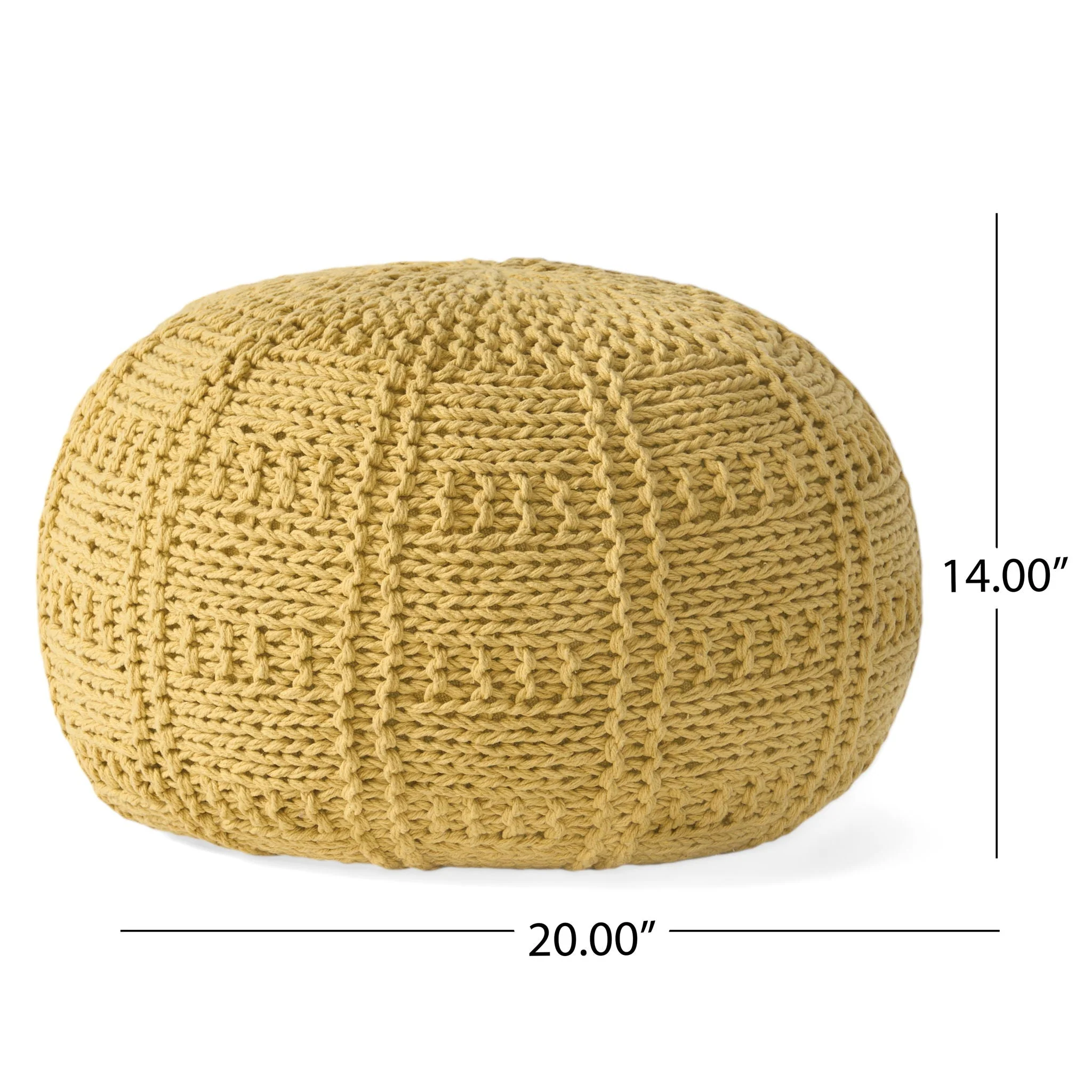 Yuny Knitted Cotton Round Pouf With Modern Design - Yellow - Image 3