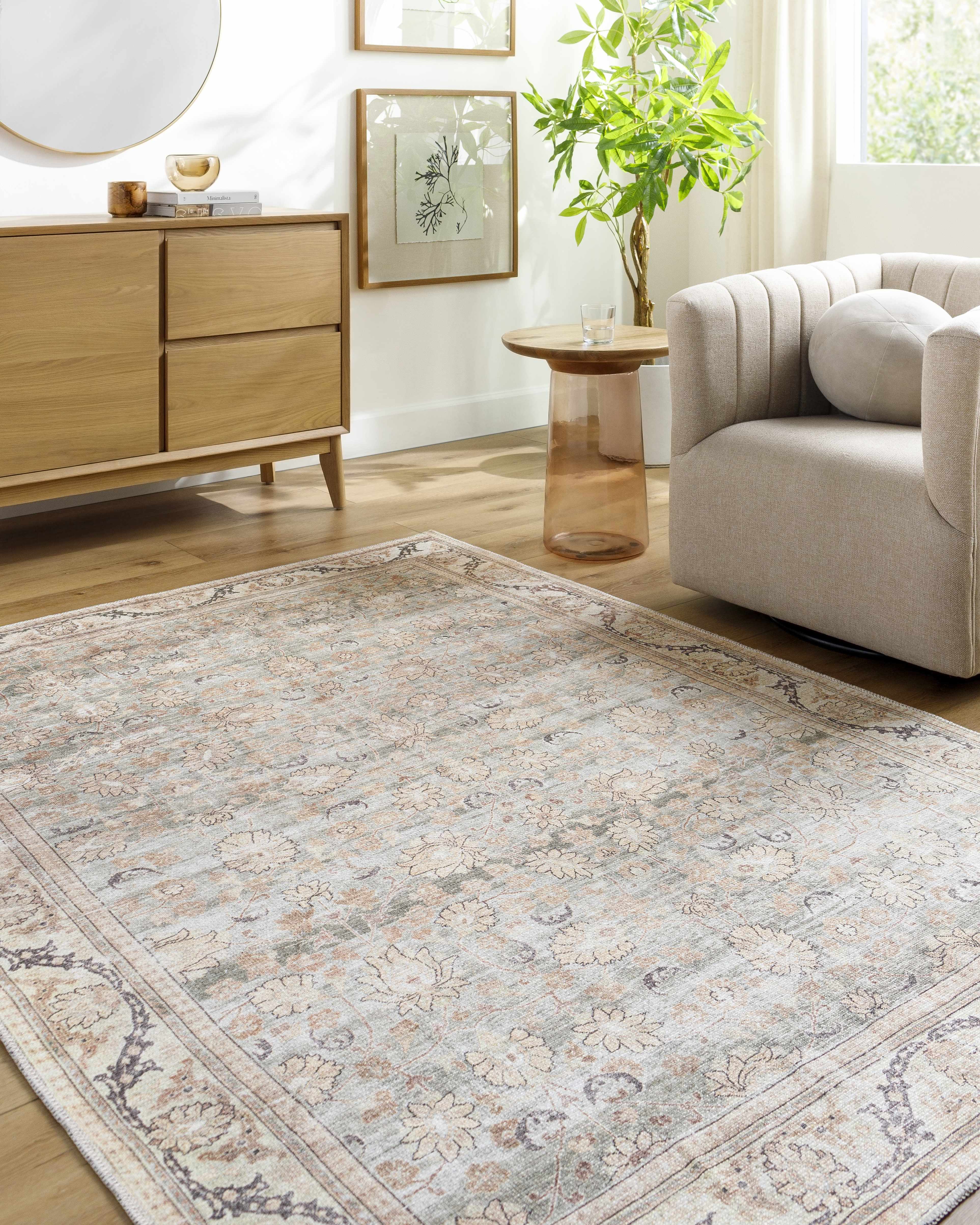 Zamir Vintage Flat Pile Washable Rug - Image 2