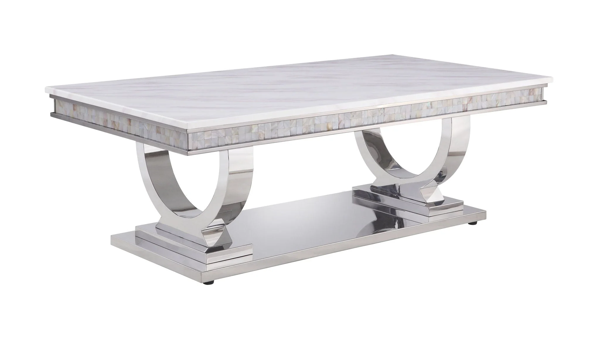 Zander - Printed Faux Marble Top & Mirrored Table - Marble - Image 3