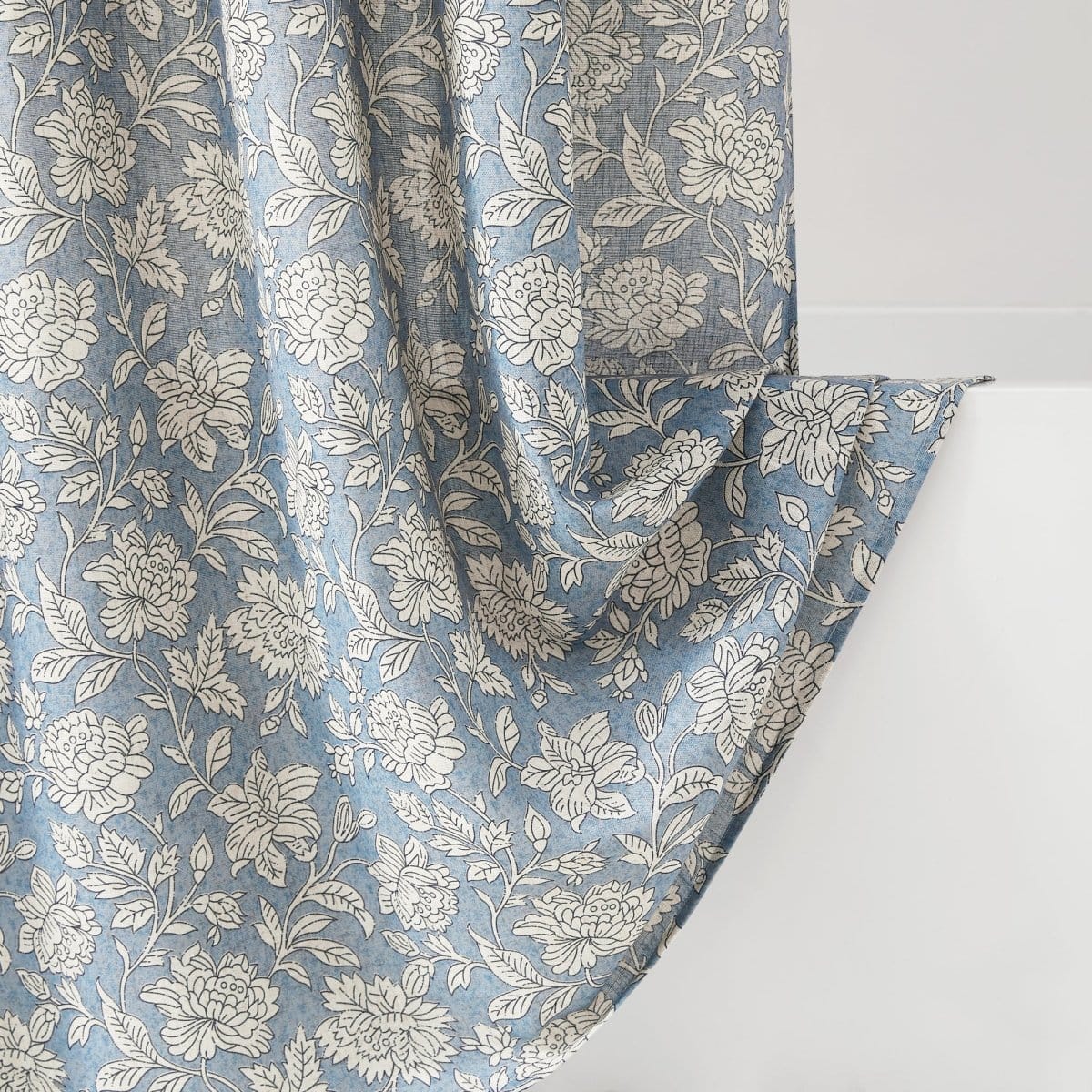 Zara Floral Block Linen Textured Shower Curtain - Image 4