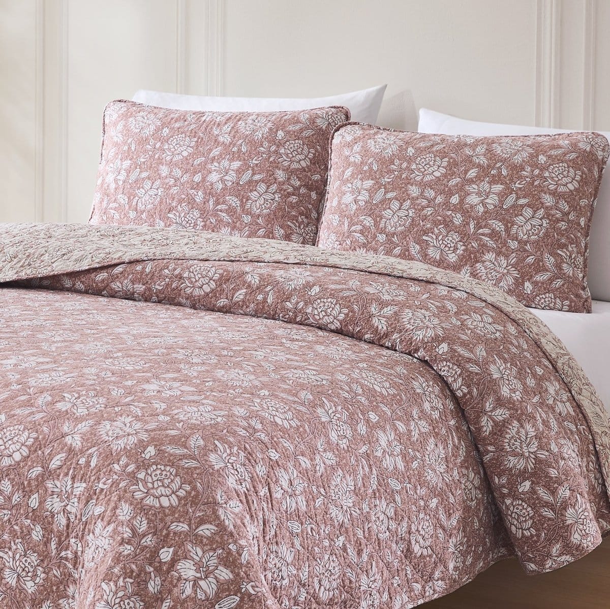 Zara Floral Block Reversible Cotton Quilt Set - Image 18