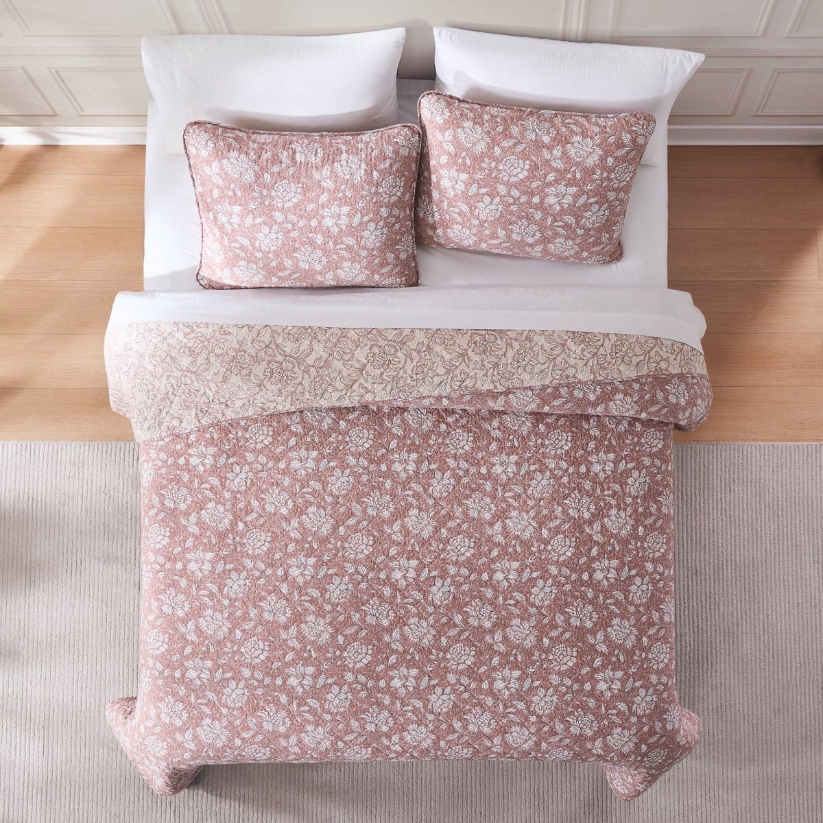 Zara Floral Block Reversible Cotton Quilt Set - Image 19