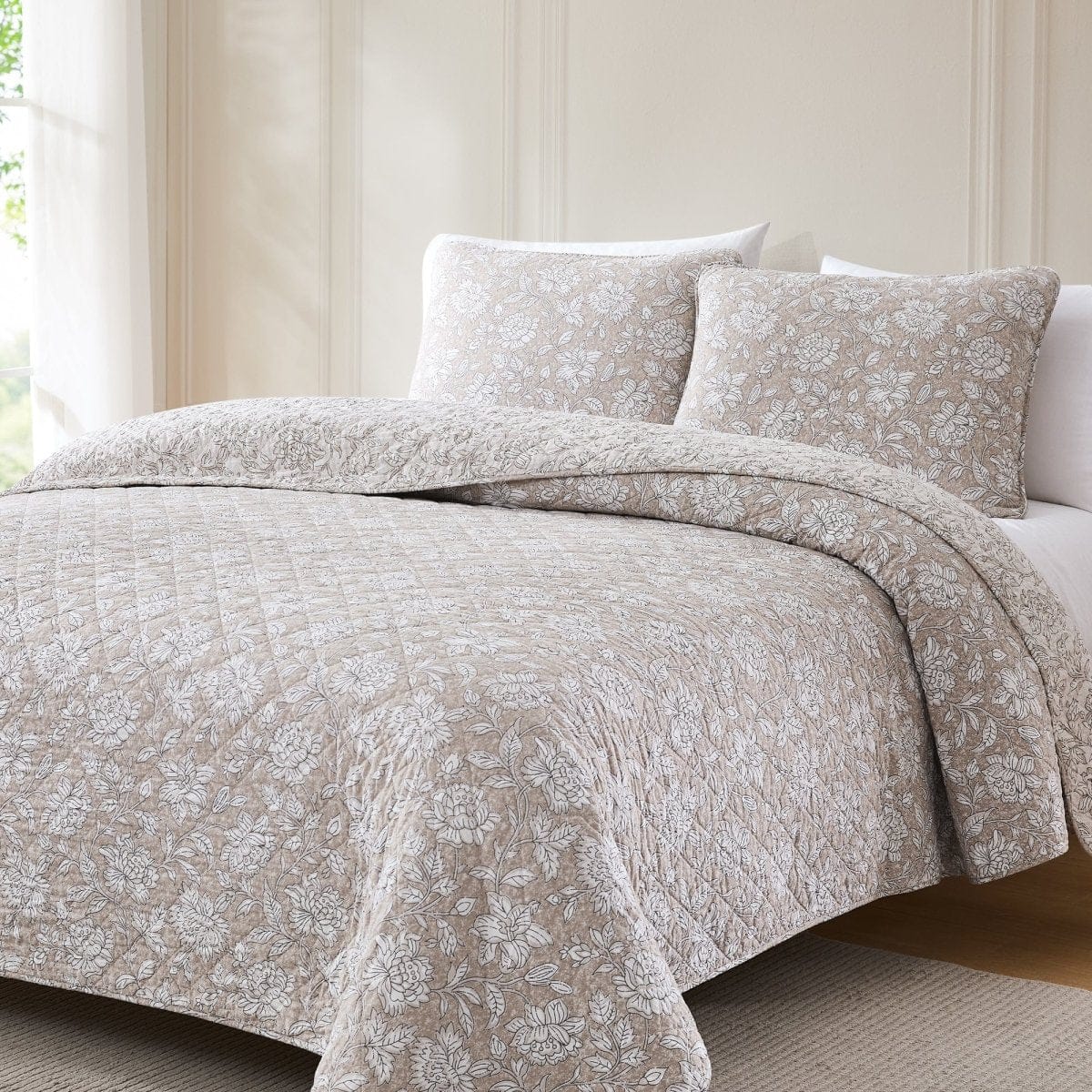 Zara Floral Block Reversible Cotton Quilt Set - Image 2