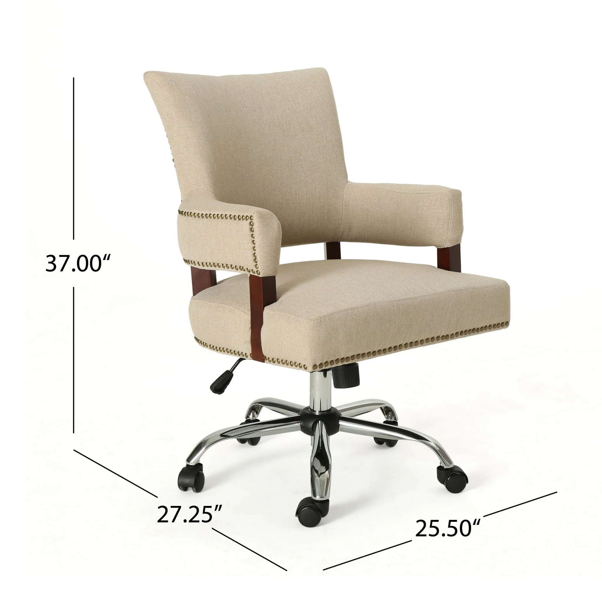 Zealous Upholstered Office Chair with Curved Arms and Nailhead Accents - Wheat - Image 2
