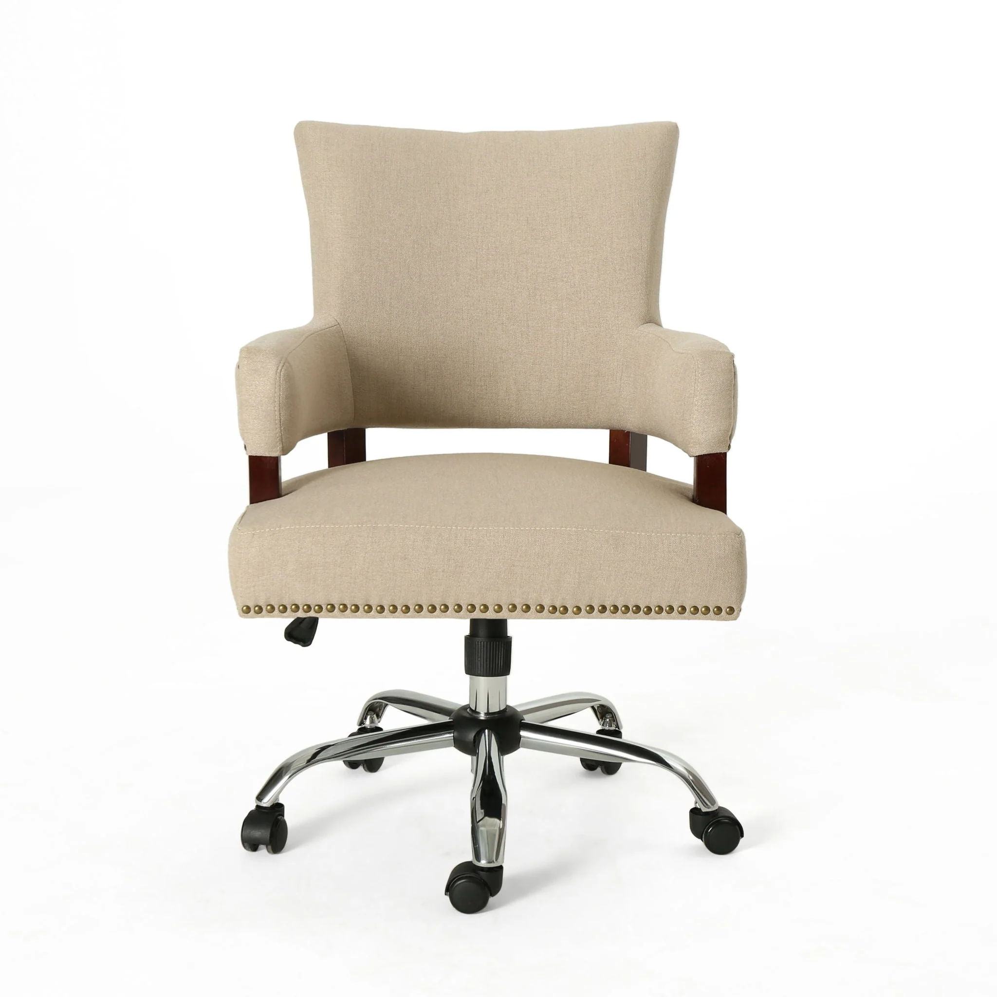 Zealous Upholstered Office Chair with Curved Arms and Nailhead Accents - Wheat - Image 4