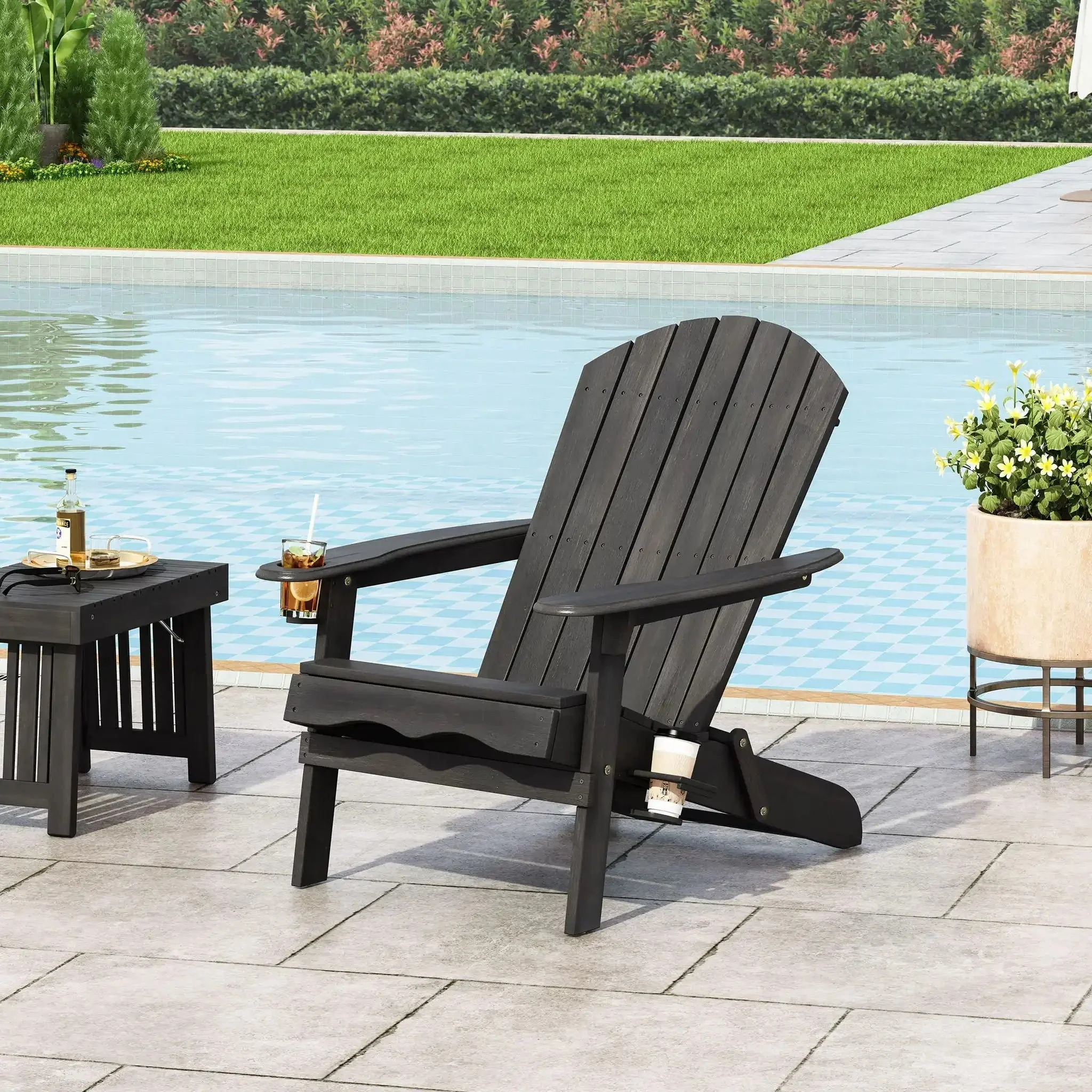 Zenithia - Outdoor Foldable Adirondack Chair With 2 Cup Holders - Image 11