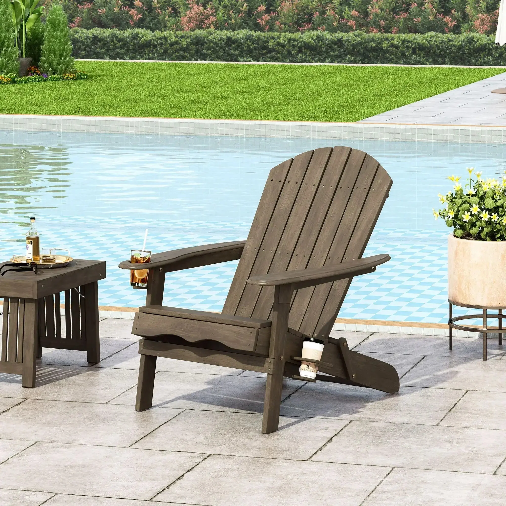 Zenithia - Outdoor Foldable Adirondack Chair With 2 Cup Holders - Image 13