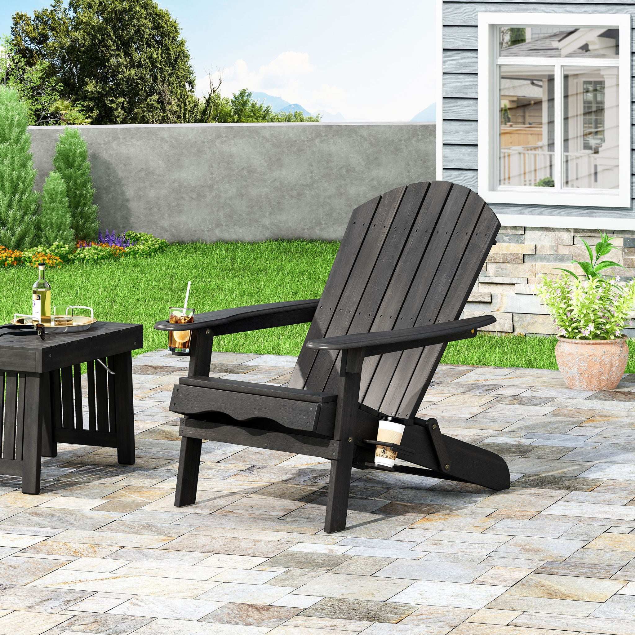 Zenithia - Outdoor Foldable Adirondack Chair With 2 Cup Holders - Image 14