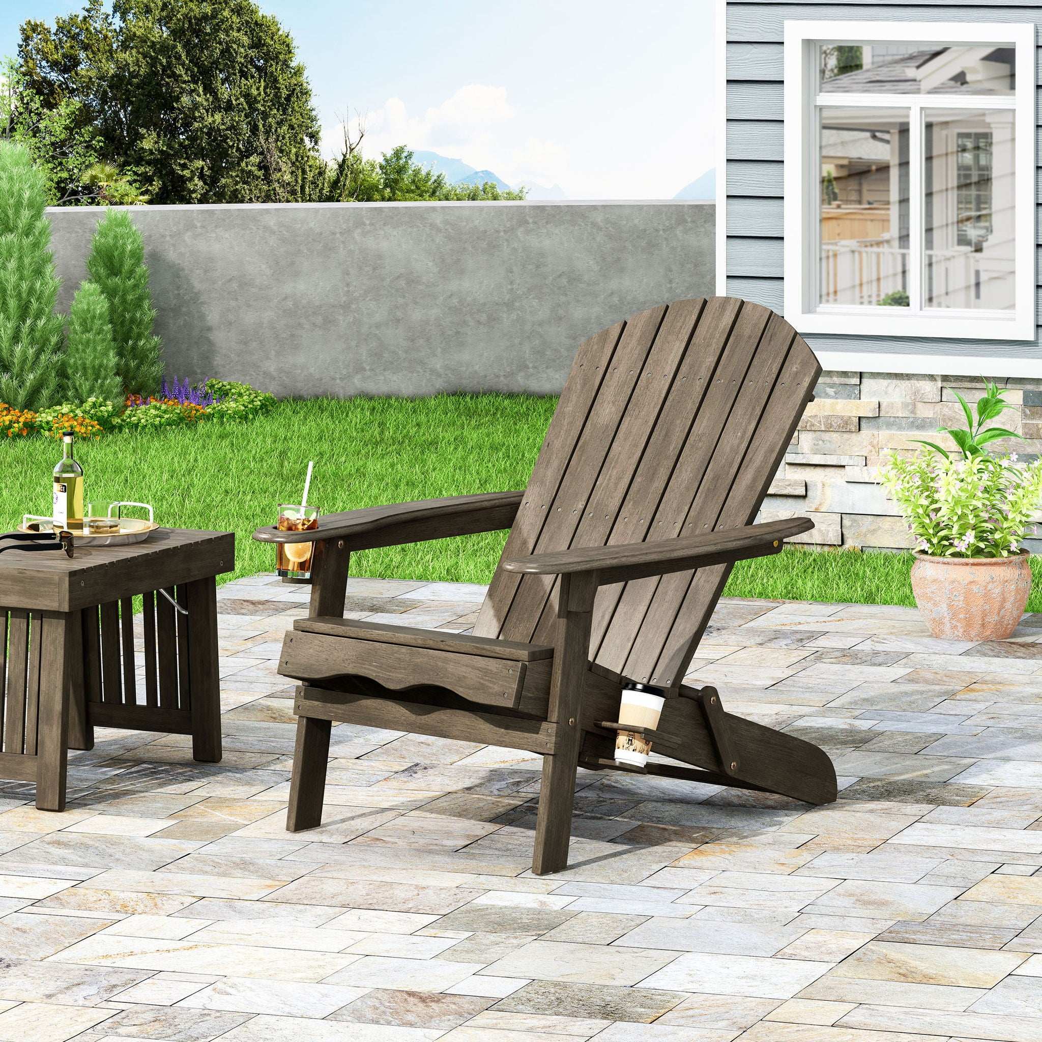 Zenithia - Outdoor Foldable Adirondack Chair With 2 Cup Holders - Image 15