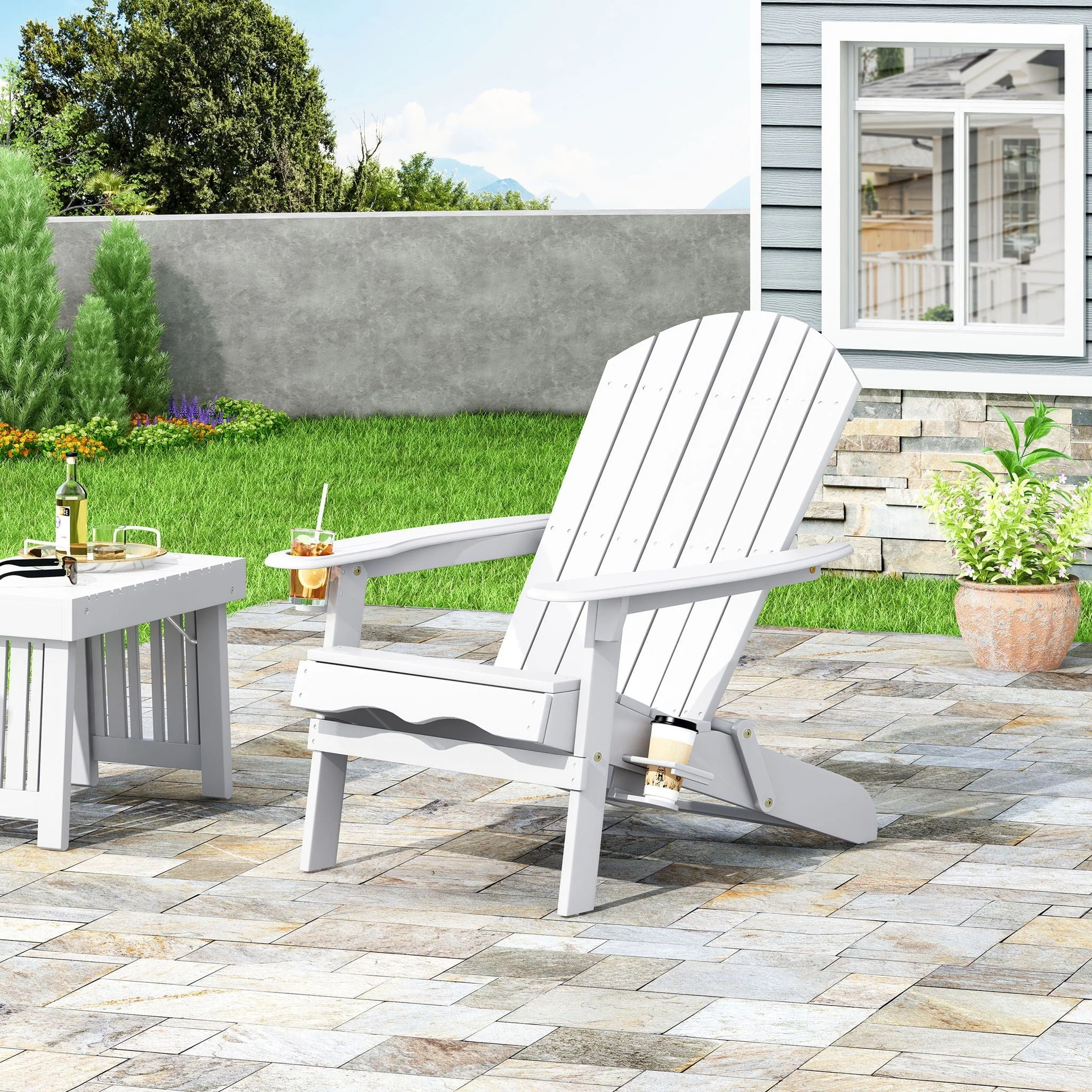 Zenithia - Outdoor Foldable Adirondack Chair With 2 Cup Holders - Image 5