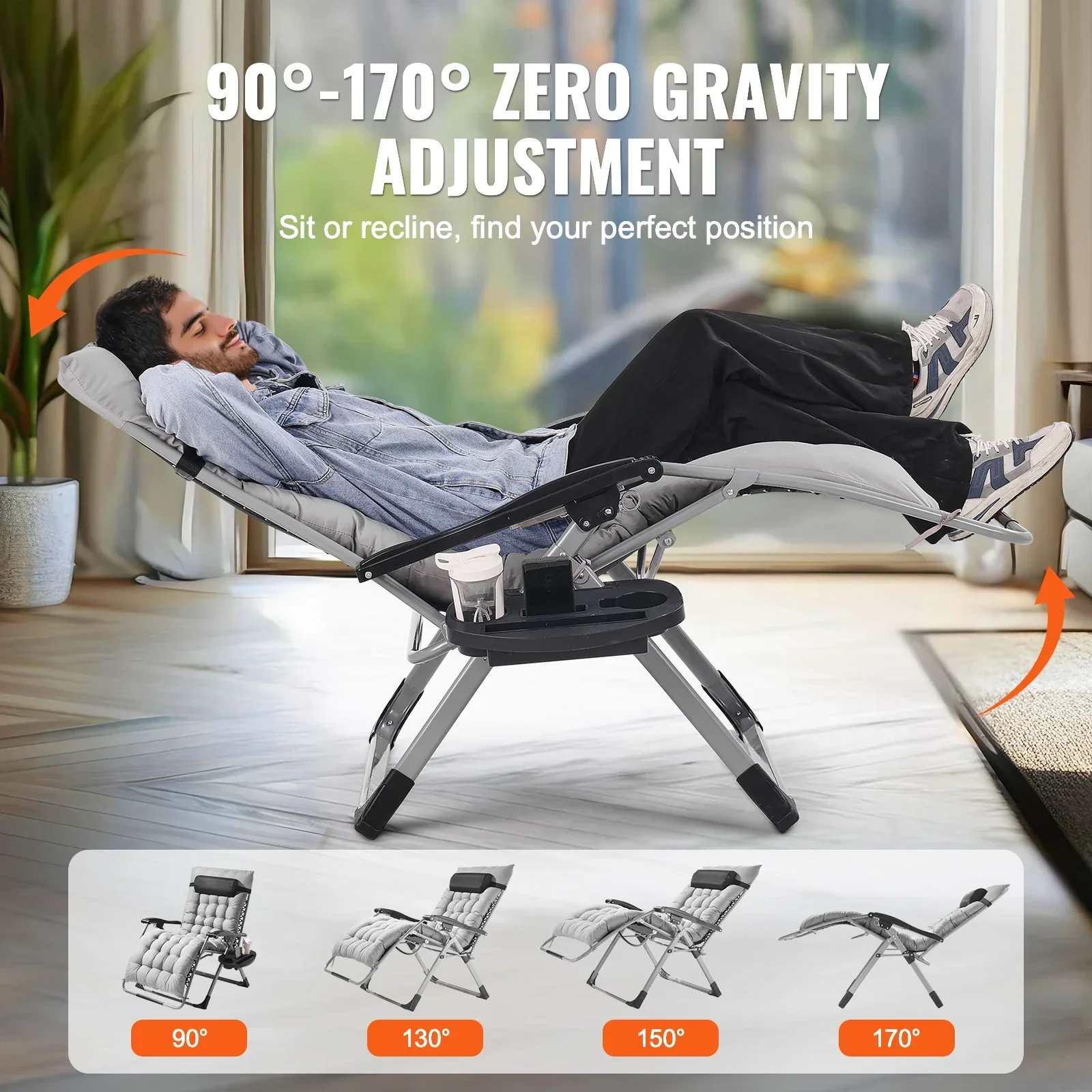 Zero Gravity Recliner Chair Adjustable Anti Gravity Lounge Chair with Cup Holder - Image 3