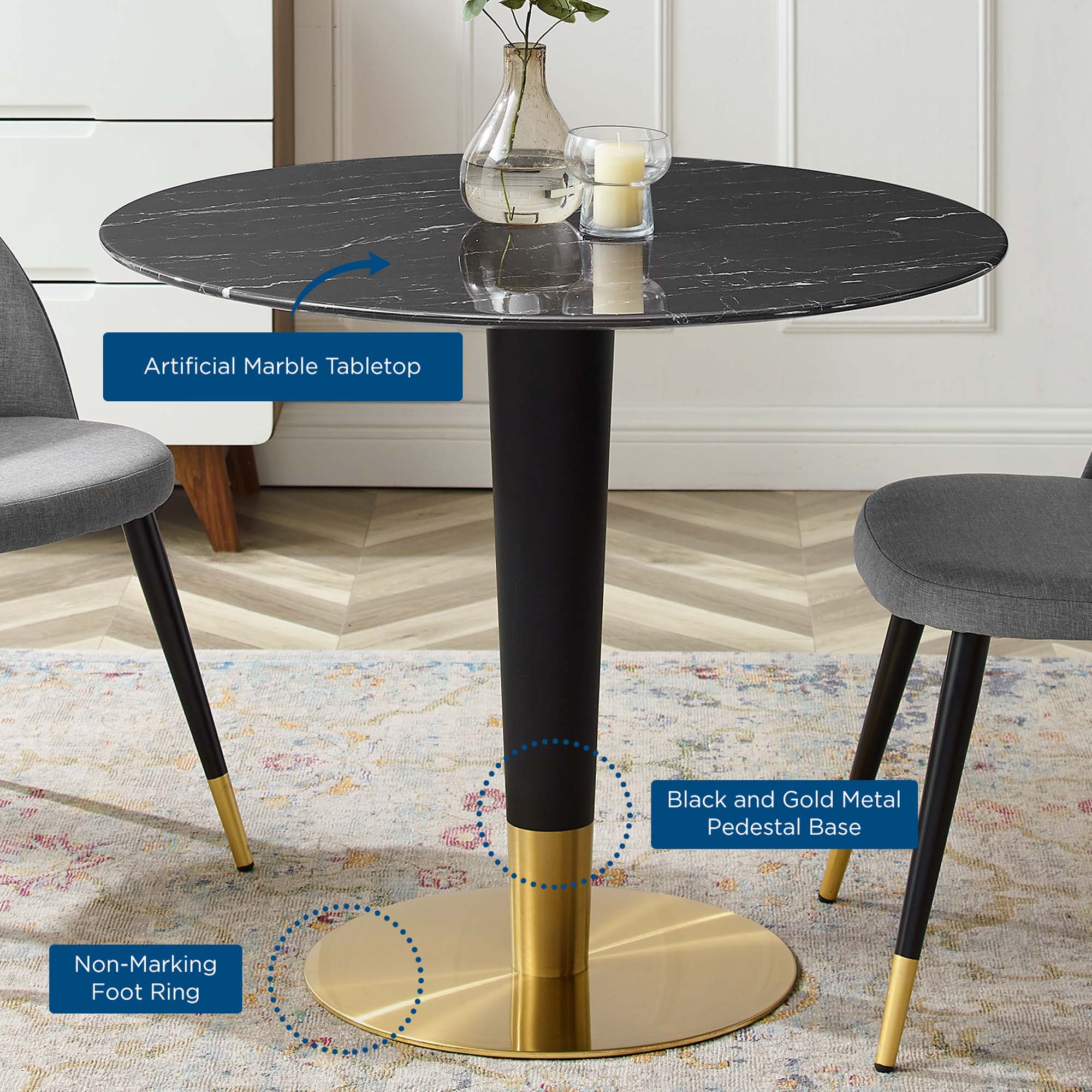 Zinque 36" Artificial Marble Dining Table by Modway - Image 5