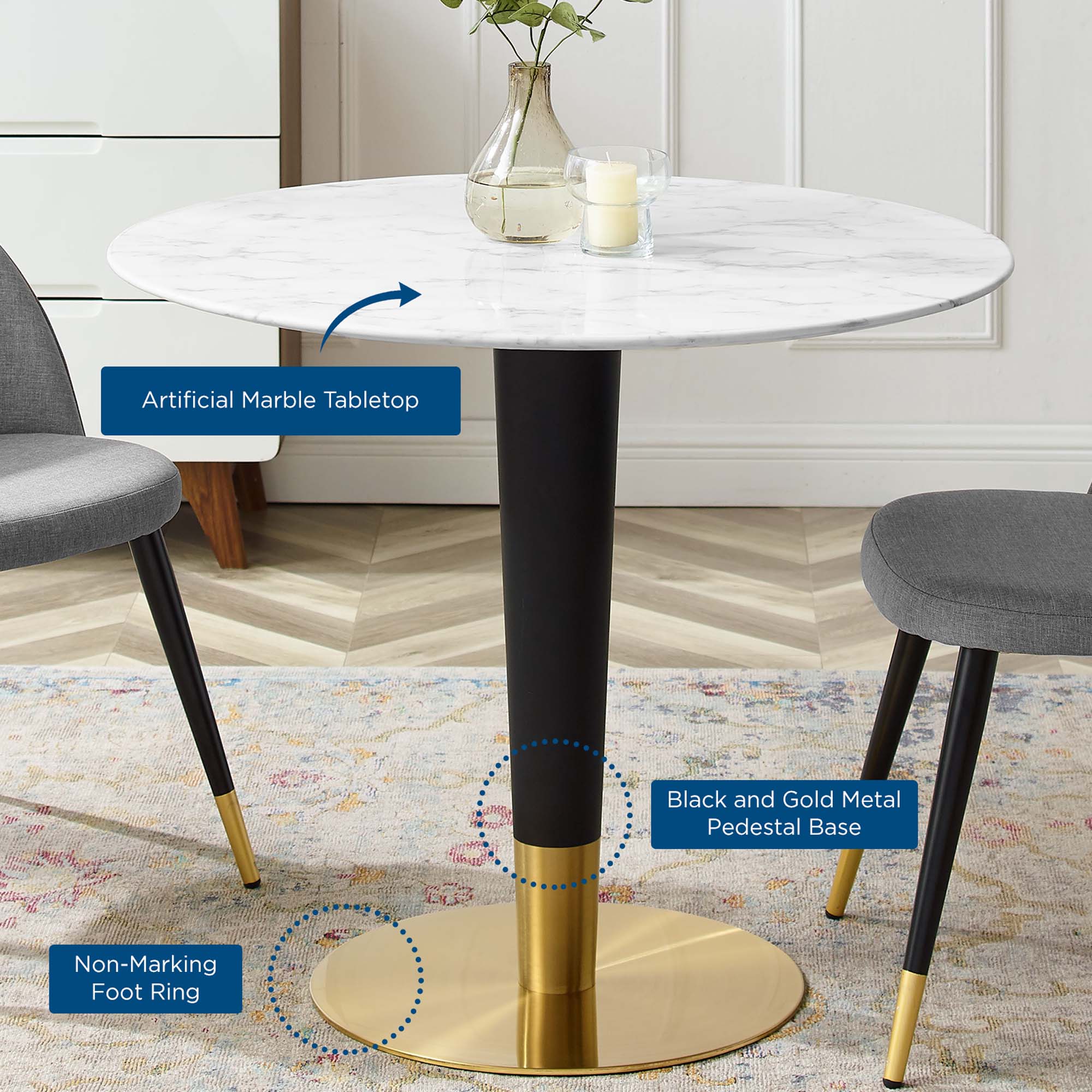 Zinque 36" Artificial Marble Dining Table by Modway - Image 5