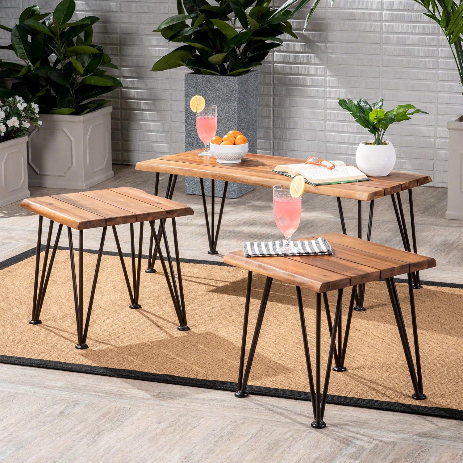 Zion Outdoor Industrial Iron And Coffee Table - Teak - Image 3