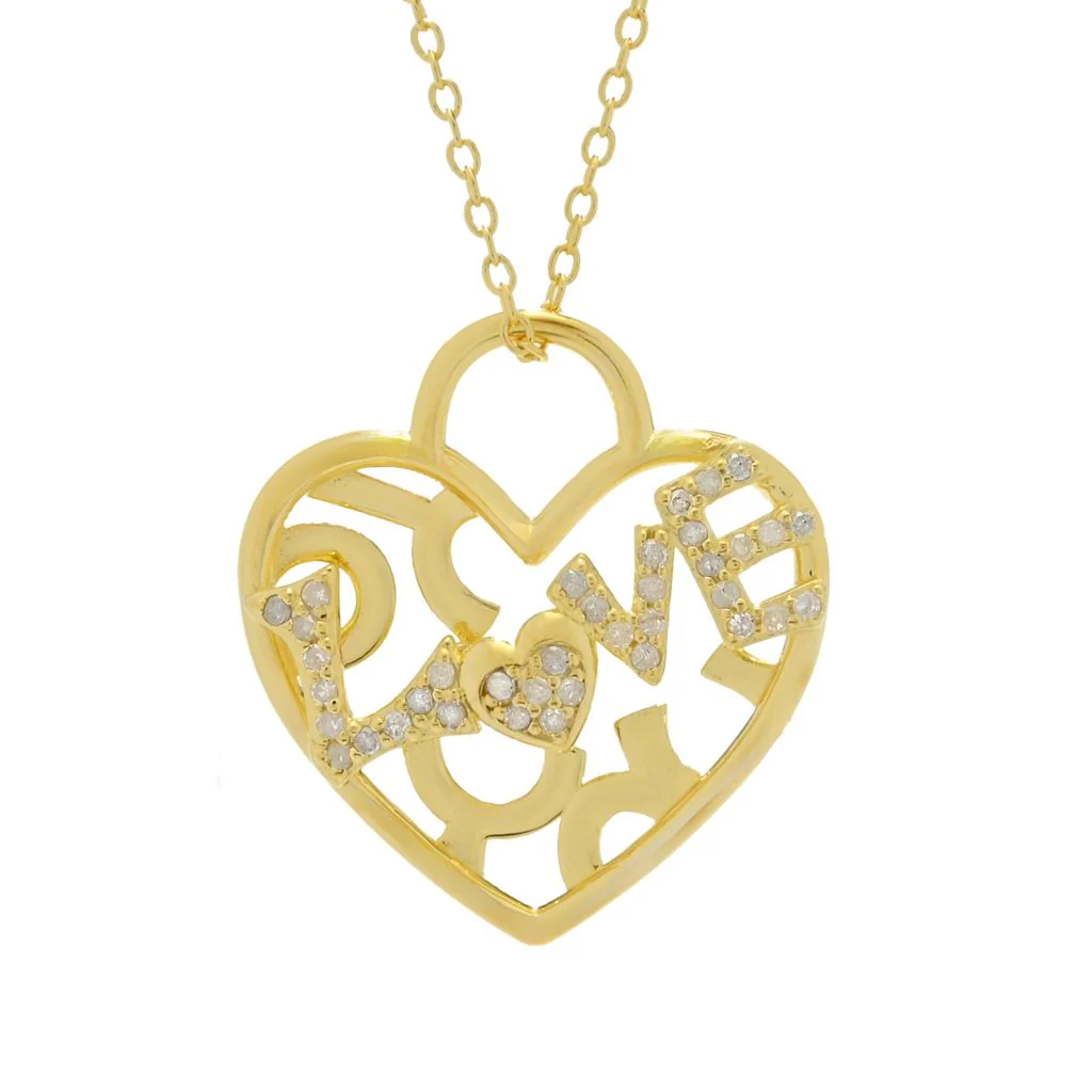 Zoey Blush 18K Gold Plated 0.22ctw Diamond "Love" Mosaic Pendant w/ Chain - Image 3
