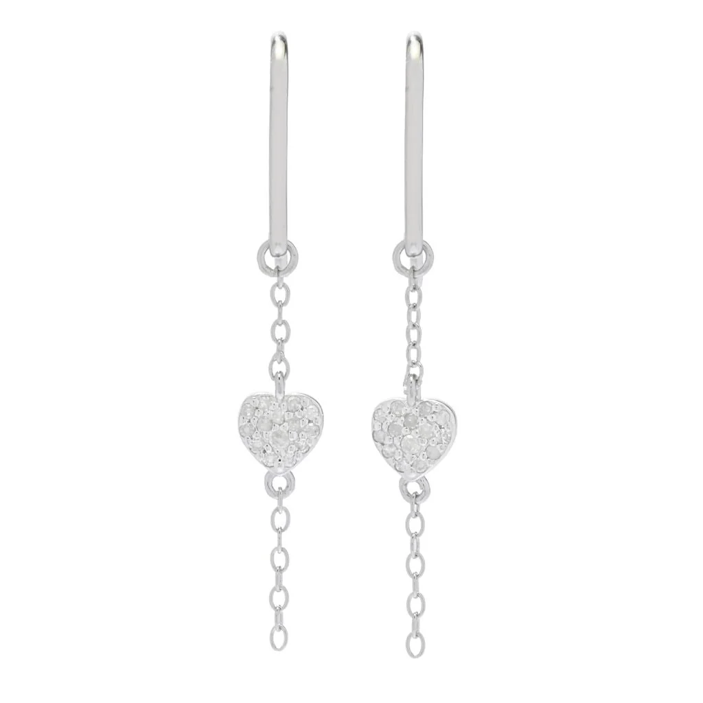 Zoey Blush Platinum Plated 0.17ctw Diamond Heart Threader Drop Earrings - Image 3
