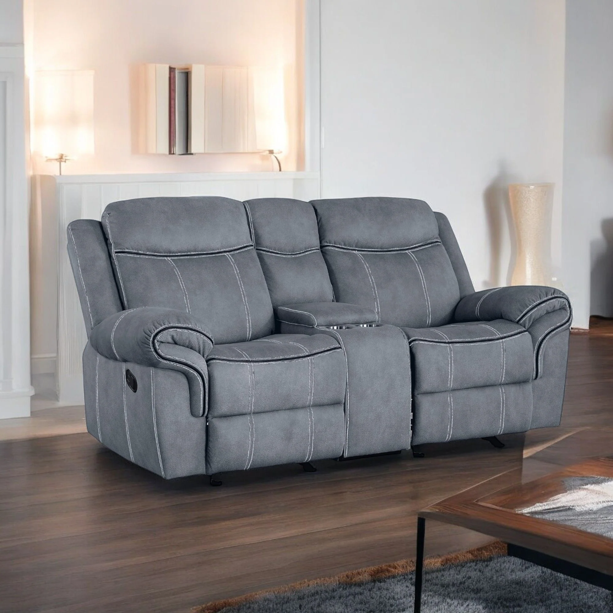 Zubaida - Two Tone Recliner Loveseat With USB Port Console - Image 2