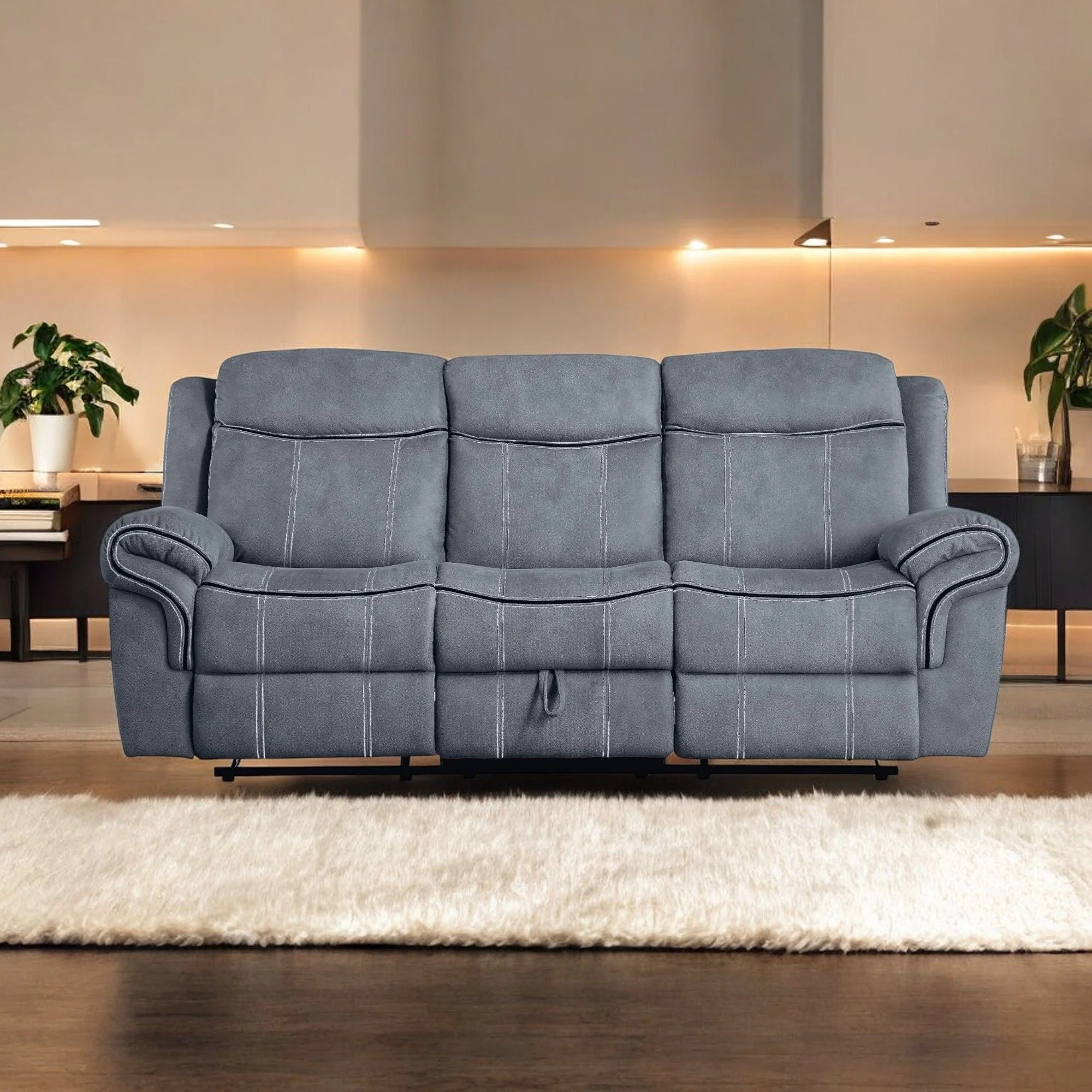 Zubaida - Two Tone Recliner Sofa With USB Port Drop Down Table - Image 2
